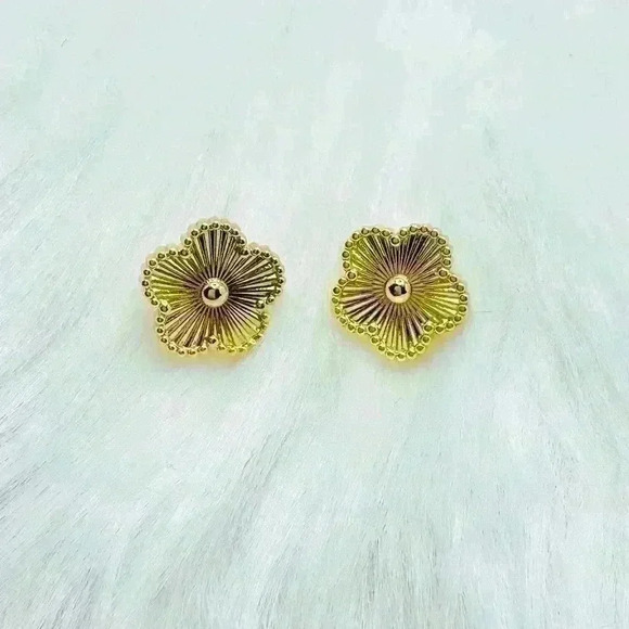 Golden Flower Stud Earrings - Picture 1 of 5